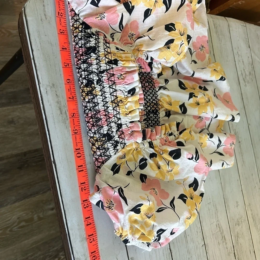 Kate Spade Lily Blooms Puff-sleeve Top XS